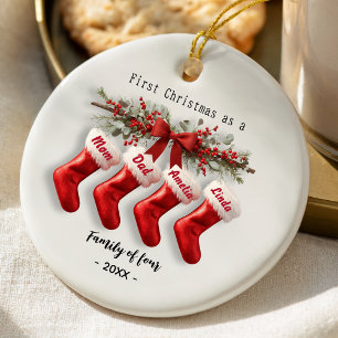 Cute first Christmas family of four stockings Ceramic Tree Decoration