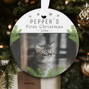 Cute First Christmas Kitten Cat Christmas Photo Ornament