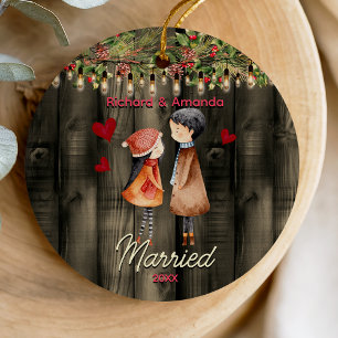 Cute first Christmas married cute couple  Ceramic Tree Decoration