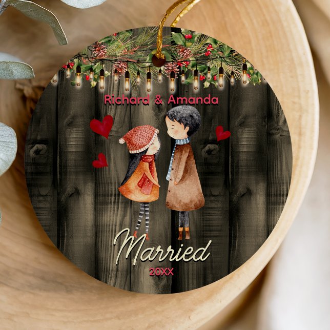 Cute first Christmas married cute couple  Ceramic Tree Decoration (Creator Uploaded)