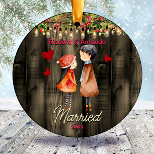 Cute first Christmas married cute couple  Ceramic Tree Decoration