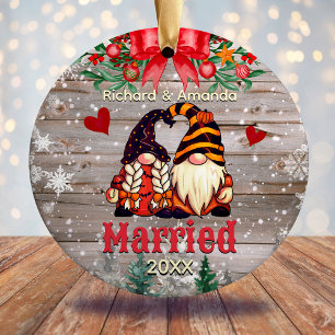 Cute first Christmas married gnomes  Ceramic Tree Decoration