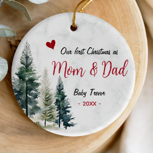 Cute first Christmas mom and dad red heart Ceramic Tree Decoration