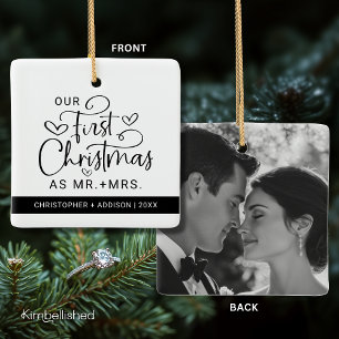 Cute First Christmas Mr Mrs Photo Christmas Ceramic Ornament