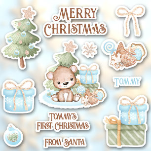 Cute First Christmas Name Bear Contour Kiss Cut