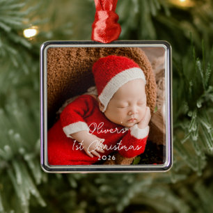 Cute First Christmas Newborn Baby Birth Stats Metal Tree Decoration