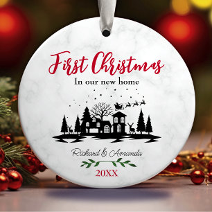 Cute first Christmas our new home black and white  Ceramic Tree Decoration