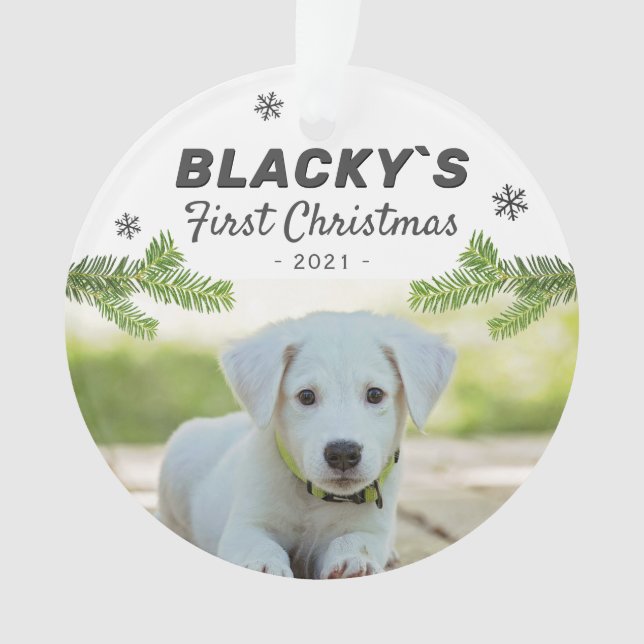 Cute First Christmas Puppy Dog Pet Photo Ornament (Front)