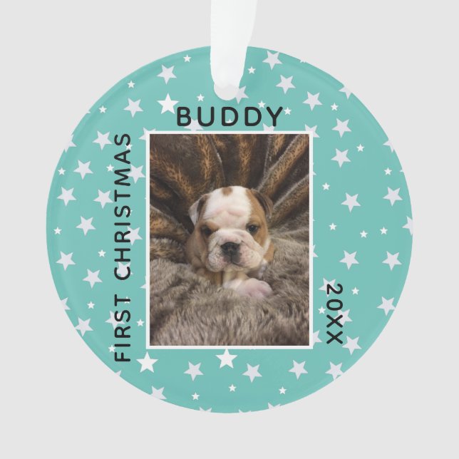 Cute First Christmas Puppy Dog Photo Ornament (Front)