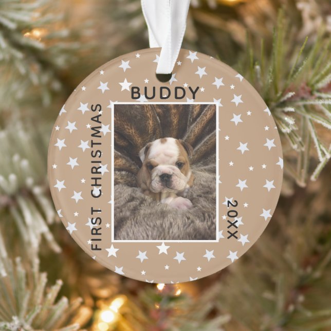 Cute First Christmas Puppy Dog Photo Ornament (Tree)