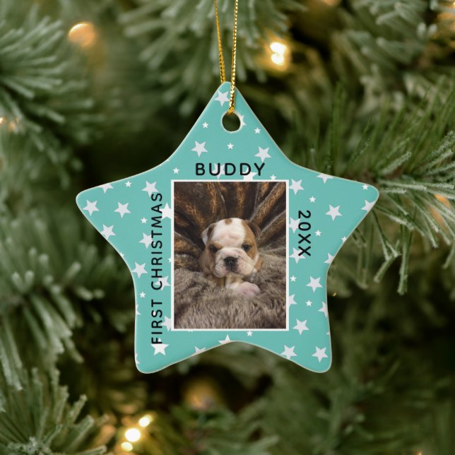 Cute First Christmas Puppy Photo Ceramic Tree Decoration (Tree)