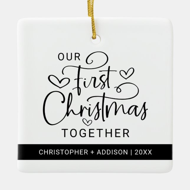 Cute First Christmas Together Photo Christmas Ceramic Ornament (Front)