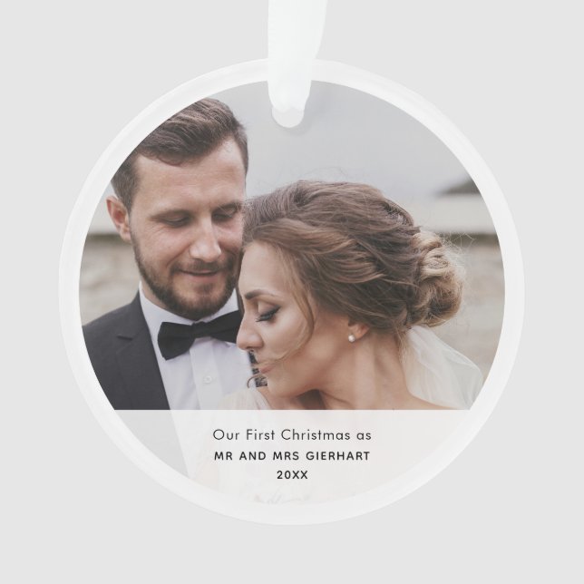 Cute First Christmas Wedding Photo Keepsake Ornament (Front)