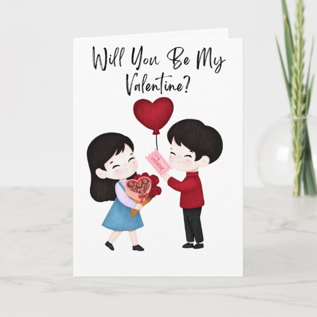 Cute first chrush, will you be me valentine? card (Front)