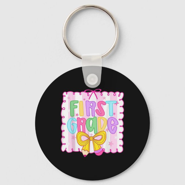 Cute First Day Of School Preppy Fifth Grade Back T Key Ring (Front)