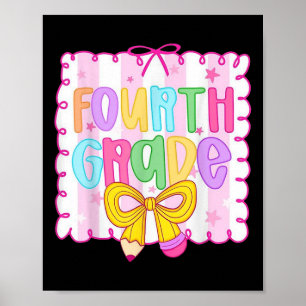 Cute First Day Of School Preppy Fourth Grade Back Poster