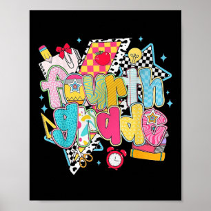 Cute First Day Of School Preppy Fourth Grade Back Poster