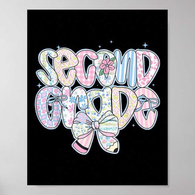 Cute First Day Of School Preppy Second Grade Back  Poster (Front)