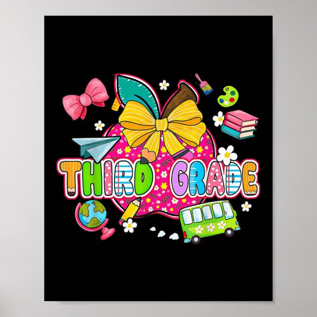 Cute First Day Of School Preppy Third Grade Back T Poster (Front)