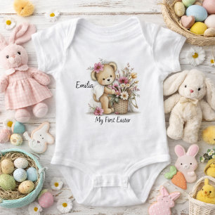 Cute First Easter Lion Illustration Baby Bodysuit