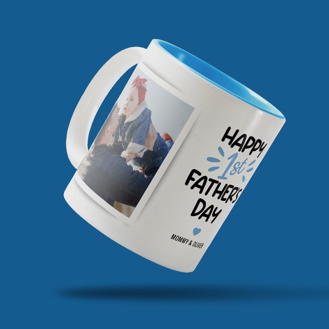 Cute First Father's Day 2 Photo Two-Tone Coffee Mug (Creator Uploaded)