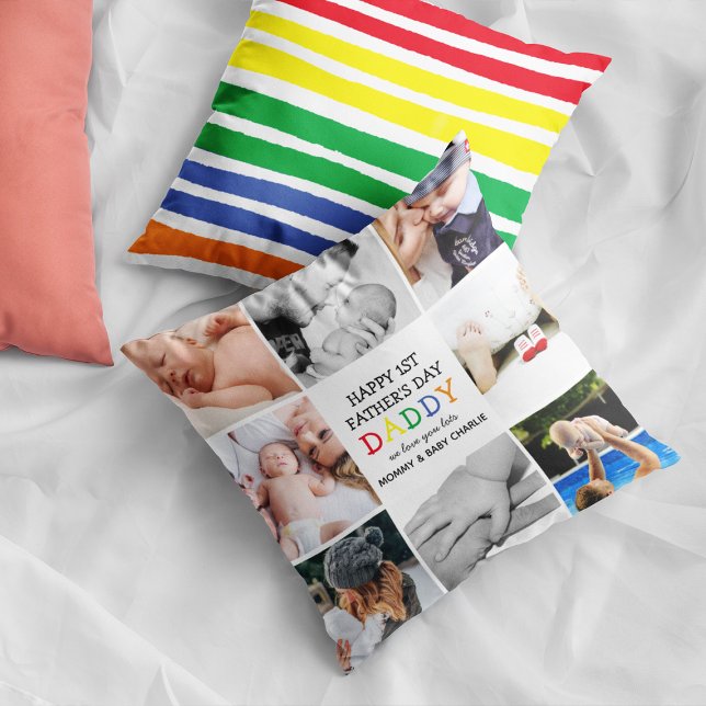 Cute First Father's Day Daddy | Photo Collage Cushion (Creator Uploaded)