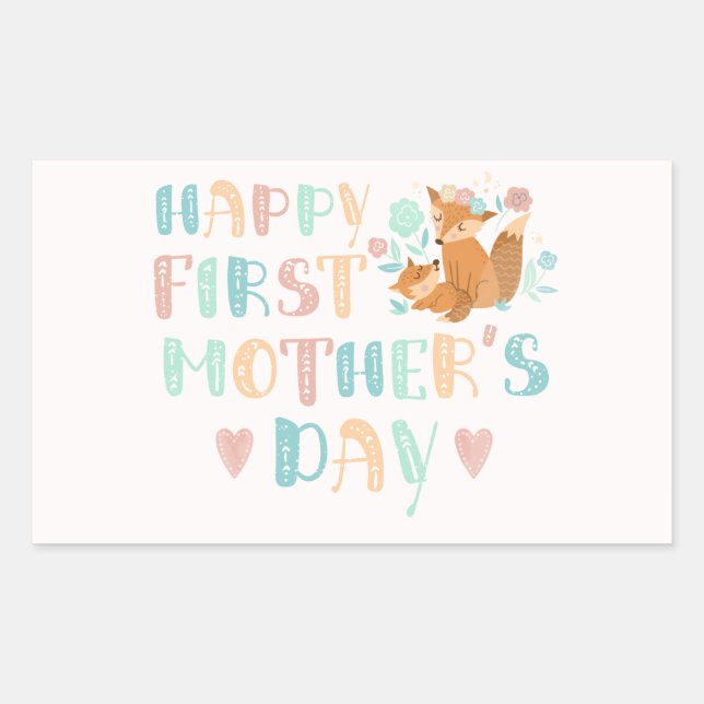Cute First Mothers Day Boho Typography Rectangular Sticker (Front)