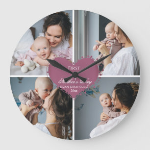 Cute First Mother's Day Gift   Photo Collage Large Clock