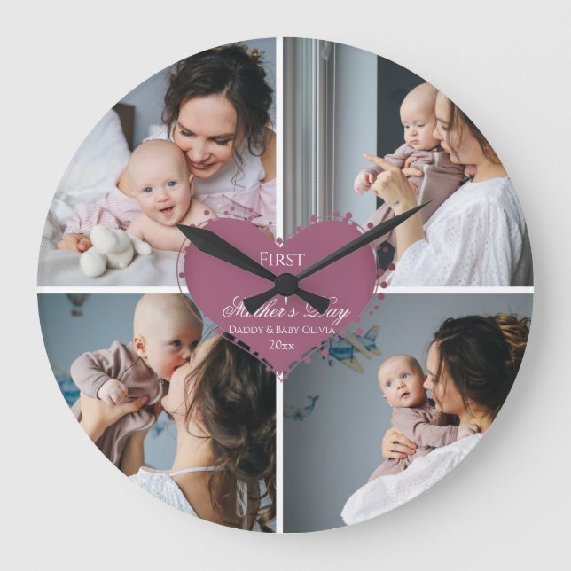 Cute First Mother's Day Gift | Photo Collage Large Clock (Front)