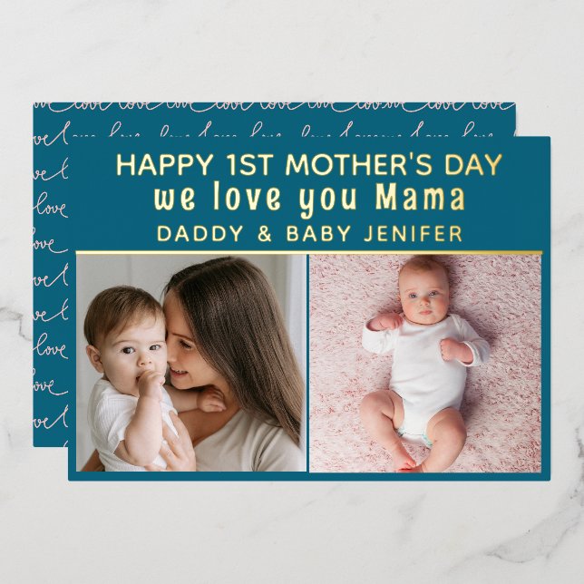 Cute First Mother's Day Mummy| Photo  Foil Holiday Card (Front/Back)