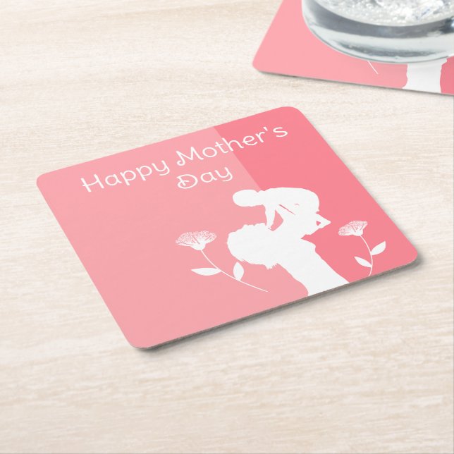  Cute First Mother's Day Square Paper Coaster (Angled)