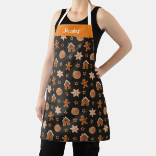 Cute First Name Gingerbread Illustration Pattern Apron