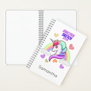 Cute First Name Rainbow Hearts Unicorn Sketch Notebook