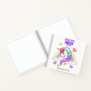 Cute First Name Rainbow Hearts Unicorn Sketch Notebook