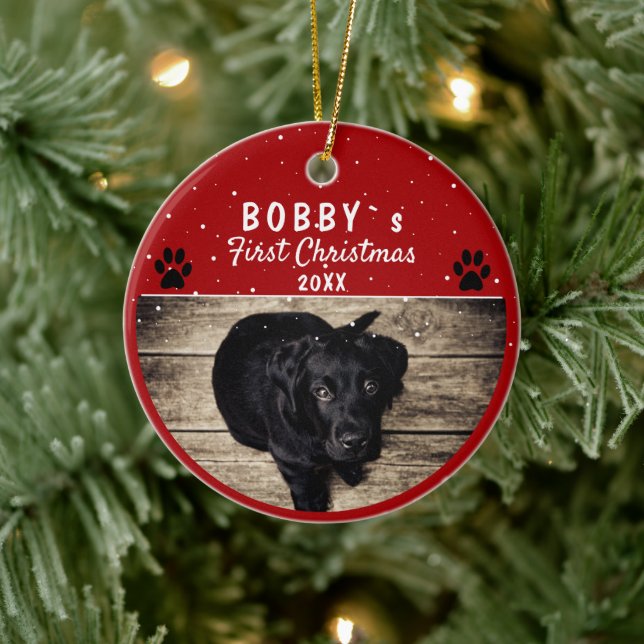 Cute First Puppy Christmas Paw Red Dog Photo Ceramic Tree Decoration (Tree)