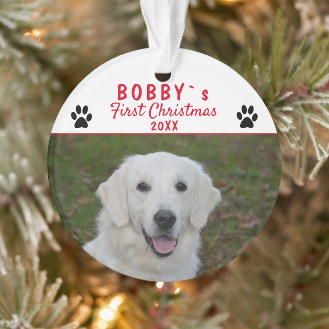 Cute First Puppy Christmas Paw Red Dog Photo Ornament (Tree)