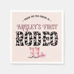 Cute First Rodeo Pink Personalised 1st Birthday Napkin