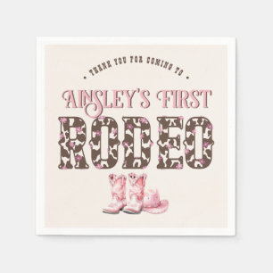 Cute First Rodeo Pink Personalised 1st Birthday Napkin