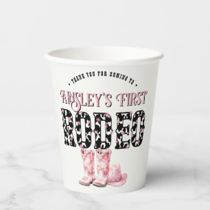 Cute First Rodeo Pink Personalised 1st Birthday Paper Cups
