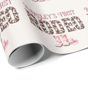 Cute First Rodeo Pink Personalised 1st Birthday Wrapping Paper