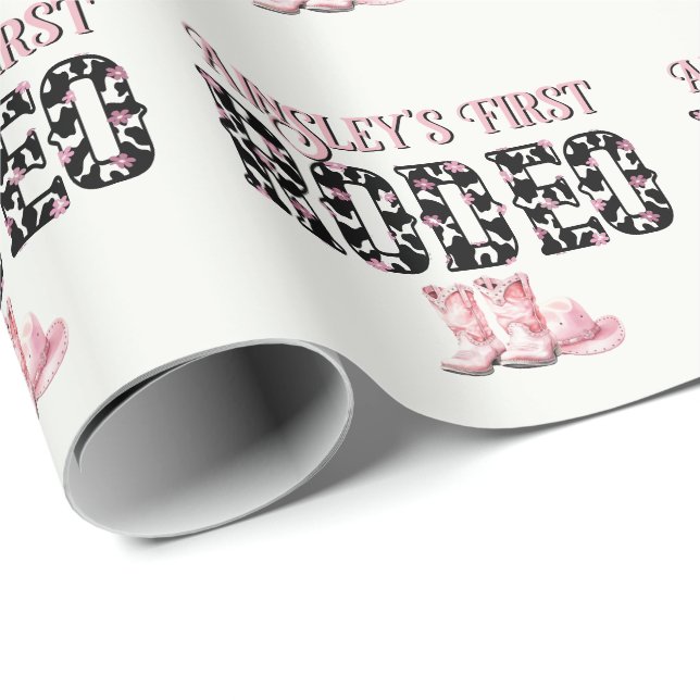 Cute First Rodeo Pink Personalised 1st Birthday Wrapping Paper (Roll Corner)