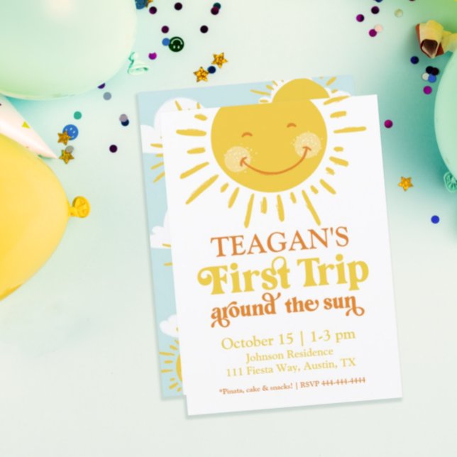Cute First Trip Around The Sun First Birthday Invitation (Creator Uploaded)
