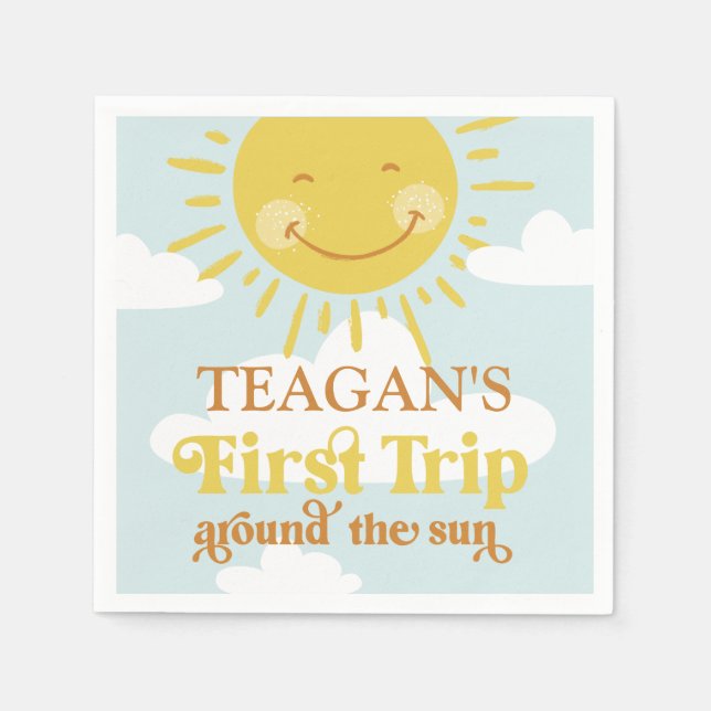 Cute First Trip Around The Sun First Birthday Napkin (Front)