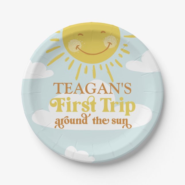 Cute First Trip Around The Sun First Birthday Paper Plate (Front)