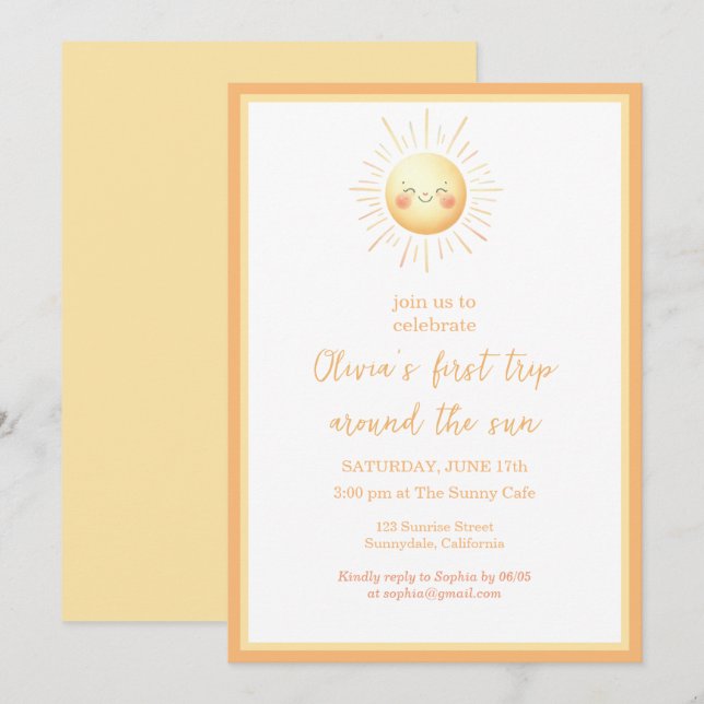 Cute First Trip Around the Sun Kids 1st Birthday  Invitation (Front/Back)