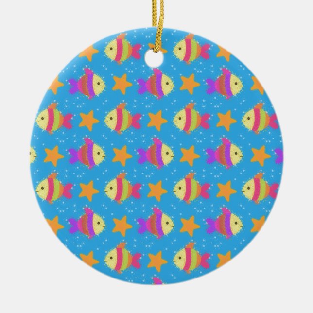 Cute Fish And Starfish Pattern Ceramic Tree Decoration (Front)