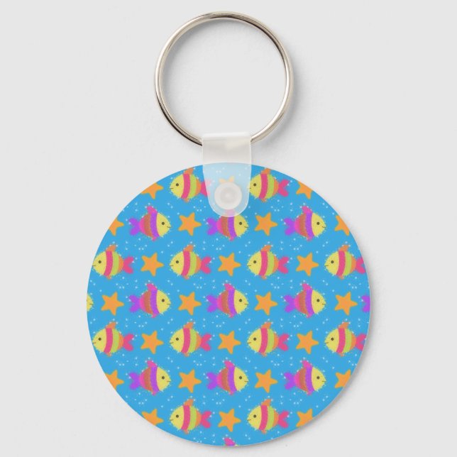 Cute Fish And Starfish Pattern Key Ring (Front)