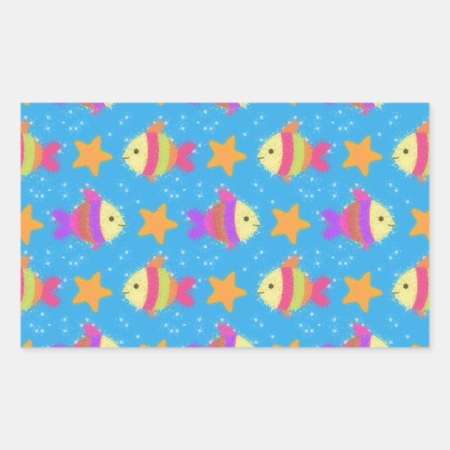 Cute Fish And Starfish Pattern Rectangular Sticker (Front)