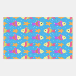 Cute Fish And Starfish Pattern Rectangular Sticker