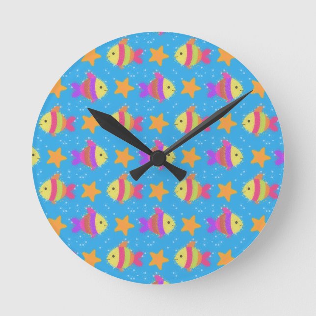 Cute Fish And Starfish Pattern Round Clock (Front)